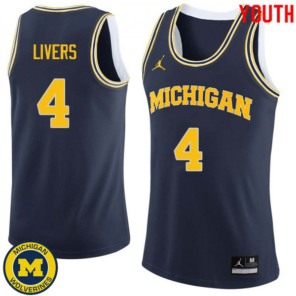 Youth Michigan Wolverines #4 Isaiah Livers Navy Official Basketball Jersey